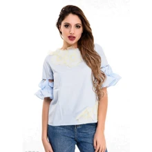 Блуза ISSA PLUS 4750 42 голубая с коротким рукавом: Сезон Лето