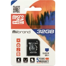 Карта пам'яті Mibrand 32GB microSDHC class 10 UHS-I (MICDHU1 / 32GB-A): Тип карти MicroSDHC