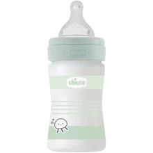 Бутылочка для кормления стеклянная Chicco Well-Being Colors с силиконовой соской 0м+ 150 мл (28711.31): Материал стекло