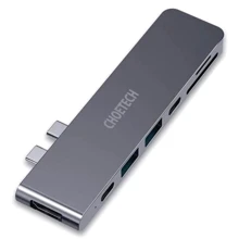 Адаптер Choetech Adapter 7-in-1 Dual USB-C to 2xUSB-C+2xUSB+HDMI+SD Gray (HUB-M14): Колір сірий