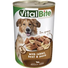Вологий корм VitalBite для дорослих собак з кроликом, яловичиною і макаронами 1.24 кг (5999546174366): Тип вологий корм