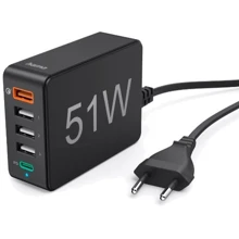 Зарядний пристрій Hama Wall Charger 4хUSB+USB-З 51W Black (00201630): Особливості Быстрая зарядка, Power Delivery (PD)