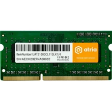 ATRIA 4 GB SO-DIMM DDR3 1600 MHz (UAT31600CL11SLK1/4): Тип DDR3