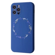 Чехол для iPhone WAVE Minimal Art Case iPhone with MagSafe Blue/Wreath for iPhone 12 Pro: Цвет синий