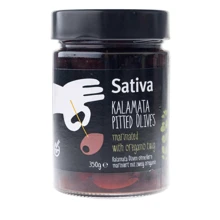 Оливки Каламата Sativa без косточек маринованные с орегано 350 г (5204108135618): Вес нетто 350 г