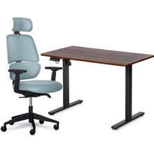 Комплект Mealux PowerDesk Lite Walnut+Leo Air Plus Grey Blue стол и стул (EVO-201 Lite Walnut/B+Y 546 KBGL): undefined undefined
