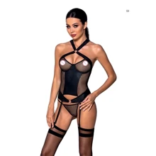 Сетчатый комплект корсет с халтером, съемные подвязки, трусики Amanda Corset black XXL/XXXL-Passion: Для кого Для женщин