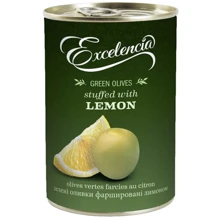 Оливки Exelencia зеленые фаршированные лимоном 340/360 314 мл (8410971034676): Объем 314 мл