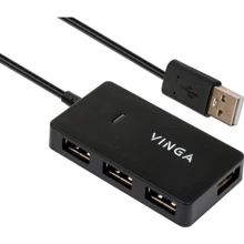 Адаптер Vinga Adapter USB to 4xUSB2.0 Black (VHA2A4): Колір черный