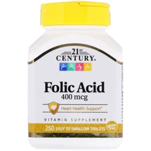 21st Century Folic Acid, 400 mcg, 250 Tablets: Тип вітамін B