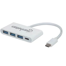 Адаптер Intracom Adapter Manhattan USB-C to 3xUSB3.0+USB-C White: Колір белый