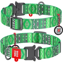 Ошейник WAUDOG Nylon с QR-паспортом, рисунок "Этно зеленый", металлическая пряжка-фастекс 15 мм 23-35 см зеленый (5191): Производитель WAUDOG