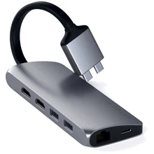 Адаптер Satechi Adapter Dual USB-C to 2xUSB3.0+2xHDMI+USB-C+RJ45+SD Space Gray (ST-TCDMMAM): Колір сірий