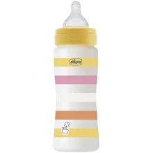 Бутылочка для кормления пластиковая Chicco Well-Being Colors с силиконовой соской 4м+ 330 мл Желтая (28637.11): Материал пластик