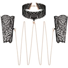 Кружевные наручники и воротник Rosy Gold - Lace Cuffs and Collar Black: Для кого Для женщин