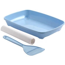 Туалет с бортиком Moderna Arist-o-Tray для котят с лопаткой и пакетами, 27.9x37x6.2 см, голубой (5412087005192): Вид Открытый
