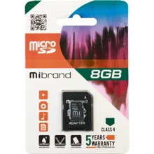 Карта пам'яті Mibrand 8GB microSD class 4 (MICDC4 / 8GB-A): Тип карти MicroSDHC