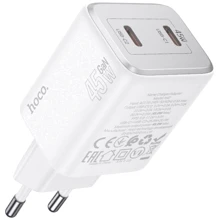 Зарядное устройство Hoco Wall Charger N42 Elogiado 2xUSB-C 45W White with USB-C to Lightning Cable: Особенности USB-C, Power Delivery (PD), Быстрая зарядка