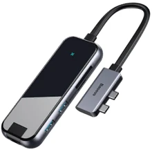 Адаптер Baseus Adapter Dual USB-C to 2хHDMI + 2хUSB3.0 + SD + RJ45 Space Gray (CAHUB-FZ0G): Колір сірий