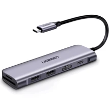 Адаптер Ugreen Adapter CM195 USB-C to USB-C+HDMI+SD+2хUSB 3.0 Gray (70411): Колір сірий