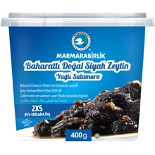 Маслини MARMARABIRLIK чорні в'ялені зі спеціями Çeşnılı Siyah Zeytin 2XS 400 г (8690103291386): Вага нетто 400 г