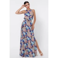 Сарафан FashionUp SRF-1628H 48 синий повседневный длинный макси: Состав Полиэстер, Шелк, Эластан