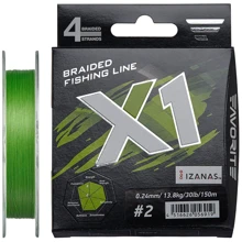 Шнур Favorite X1 PE 4x 150m (l.green) #2.0/0.240mm 30lb/13.8kg (1693.11.33): Тип Шнур