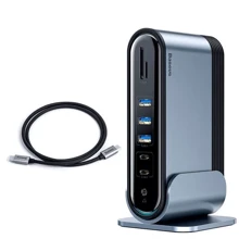 Адаптер Baseus Adapter USB-C to 2xUSB-C + 2xUSB2.0 + 3xUSB3.0 + HDMI + RJ45 + 3.5mm + VGA + SD Dark Gray (CAHUB-BG0G): Колір сірий