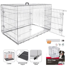 Клетка для собак Flamingo Wire Cage двухдверная с ручкой и выдвижным поддоном 14.4 кг 109х70х76 см: Производитель Flamingo