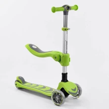 Самокат триколісний Best Scooter з сидінням, складаний алюмінієвий кермо, 4 колеса PU зі світлом Light green (99640): Кількість коліс 4