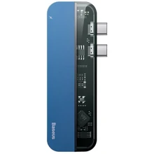 Адаптер Baseus Adapter Dual USB-C to 2xUSB-C + 2xUSB + HDM Blue (CAHUB-TS03): Колір синій
