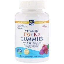 Nordic Naturals Vitamin D3 1000 IU + K2 45 mcg Gummies Pomegranate Вітамін D3 і Вітамін К2 зі смаком граната 60 жувальних цукерок: Тип вітамін D