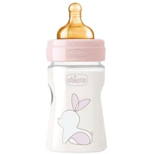 Пляшка для годування пластикова Chicco Original Touch з латексної соскою 0м + 150 мл Рожева (27610.10): Матеріал пластик