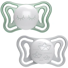 Пустышка силиконовая Chicco Physio Light, 16-36 мес., с футляром, люминесцентная, 2 шт.(71039.41): Возраст старше 16 месяцев