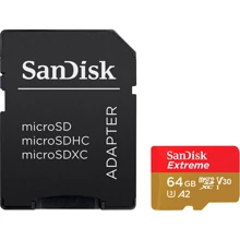 Карта памяти SanDisk 64GB microSD Class 10 UHS-I U3 A2 V30 Extreme for Action Cams and Drones + adapter (SDSQXAH-064G-GN6AA): Тип карты MicroSDXC