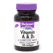 Bluebonnet Nutrition Vitamin А And D3, 10 000 IU/400 IU, 100 Softgels (BLB0300): Тип Витамин A