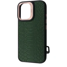 Чехол для iPhone Kajsa Snake Pattern with Magnetic Ring Olive for iPhone 16: Цвет зеленый