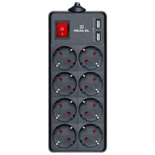 Сетевой фильтр REAL-EL REAL-EL RS-8 PROTECT USB, 1.8m, black (EL122300019): Количество розеток, шт 8
