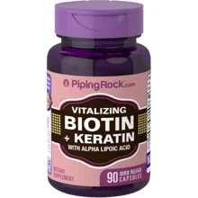 Piping Rock Biotin 5000 mcg (5mg) Plus Keratin, 90 Capsules Биотин плюс Кератин: Тип Витамин B