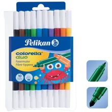 Фломастери Pelikan Colorella Duo 10 кольорів 10шт двосторонні 1мм / 2мм: Тип На водній основі