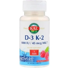 KAL Vitamin D-3, K-2 Red Raspberry flavour Витамин D 3 и K 2 со вкусом малины 60 мини-таблеток: Тип Витамин D