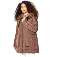 Куртка CMP Woman Jacket Long Fix Hood 31K2956-P865 44 (36) коричневая зимняя с капюшоном и мехом: Сезон Зима