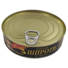 Шпроты в масле Супій с ключом 150 г (4820145960214): Вес нетто 150 г