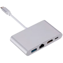 Адаптер Dynamode USB-C to HDMI + USB-C + USB 3.0 + RJ45 Silver: Колір сріблястий