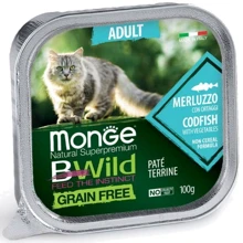Влажный корм беззерновой Monge Cat Wet Bwild Grain Free Adult для котов треска с овощами 0.1 кг (70012867): Тип Влажный корм