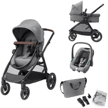 Коляска MAXI-COSI ZELIA S TRIO Grey (Black Frame/Brown Leather + CabrioFix S i-Size + сумка) (1996911110): Тип коляски Универсальная коляска (3-в-1)