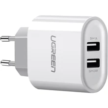 Зарядний пристрій Ugreen Wall Charger 2xUSB CD104 3.4A White (20384): Кабель в комплекті отсутствует