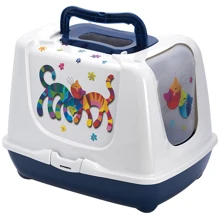Туалет Moderna Trendy Cat Friends Forever для котов c угольным фильтром и совком, 50х39х37 см черничный (C235331FF): Вид Закрытый
