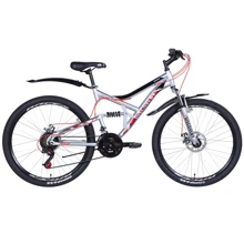 Велосипед Discovery CANYON DD 2021 26" серебристо-черный с красным (OPS-DIS-26-352): Материал рамы Сталь