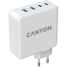 Зарядное устройство Canyon Wall Charger H-100 2xUSB-C+2xUSB GaN 100W White (CND-CHA100W01): Особенности Power Delivery (PD), Быстрая зарядка, USB-C